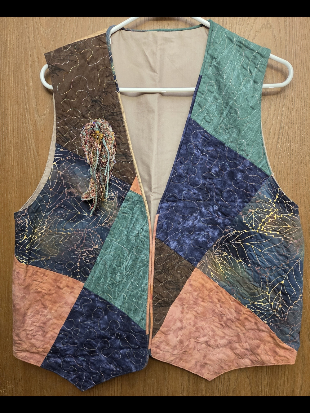Handcrafted Southwestern Patchwork Quilted Vest W/ Embellished Pepper